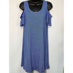 Cupio Women's Striped Scoop Neck Cold Shoulder Shift Dress Blue & White Small